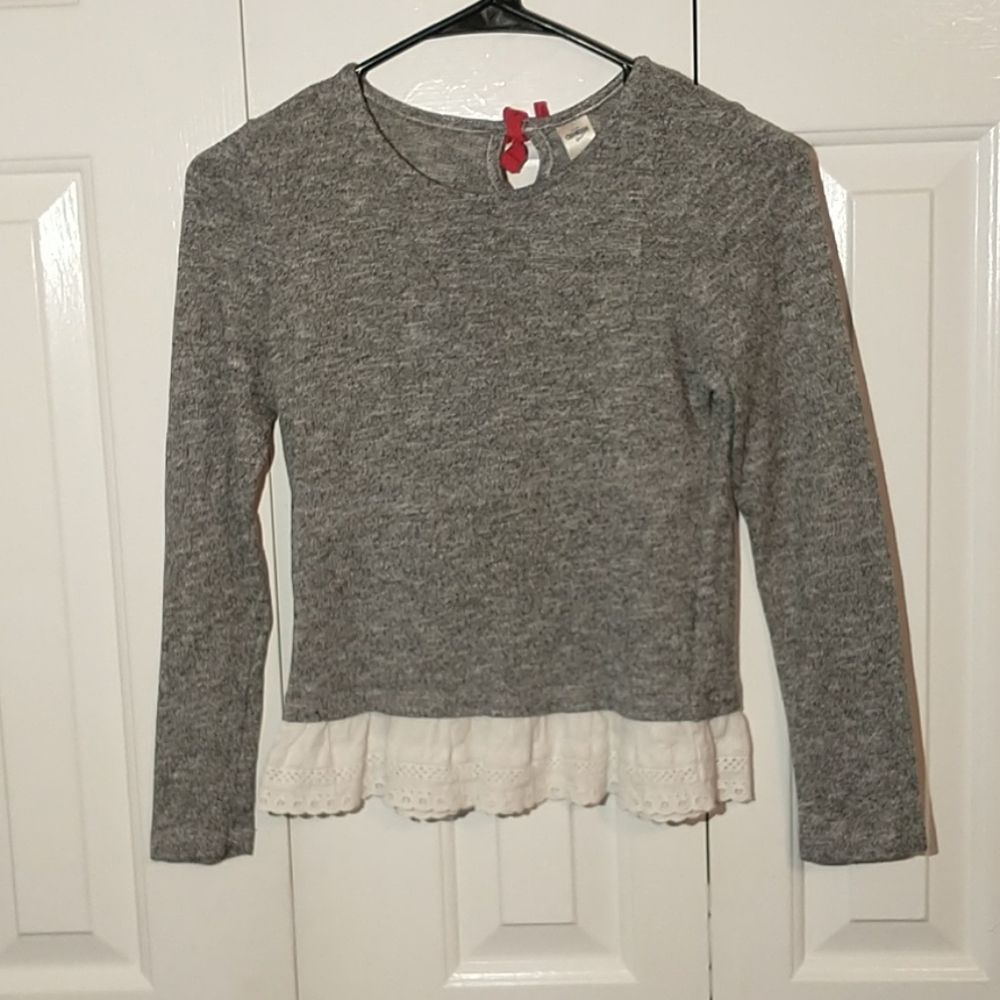 Oshkosh begosh grey top with white eyelet trim